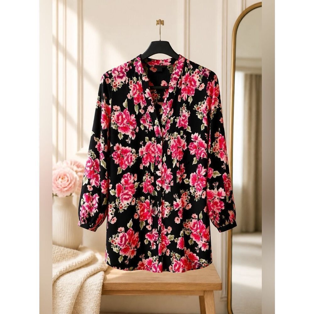 BLACK w PINK ROSES BLOUSE by CHARTER CLUB WOMAN 0X
